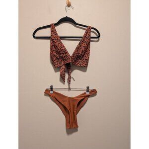 Aerie Small Cheekier Plus Coquine Bottom Triangle Top Brown Cheetah